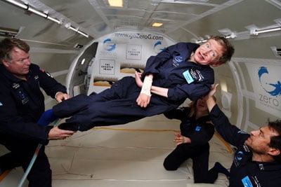 Stephen Hawking, weightless and happy