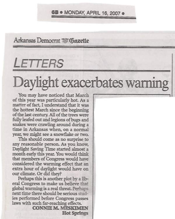clipping of letter to the editor published on April 16, 2007