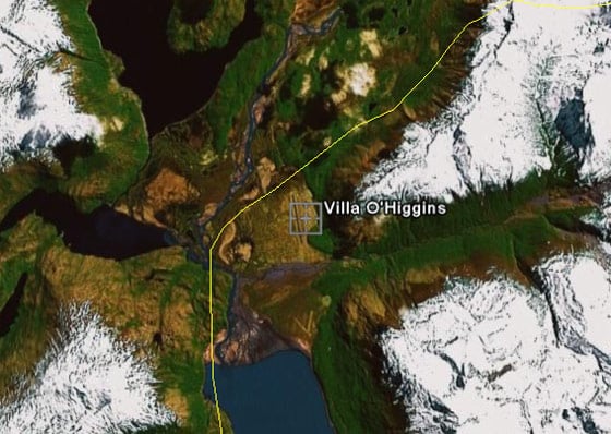 Villa O'Higgins relocated to Argentina, as seen on Google Earth