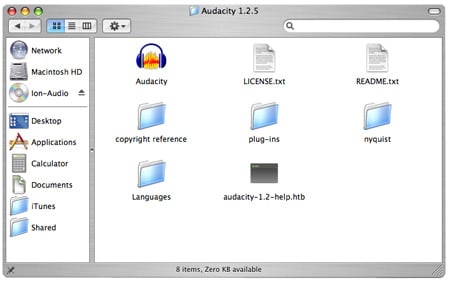 Audacity install software CD contents