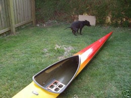 Photo from eBay listing showing kayak and crapping dog