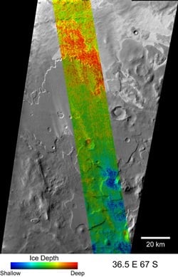 Ice depths, courtesy of THEMIS on the Odyssey probe. Credit, NASA/JPL