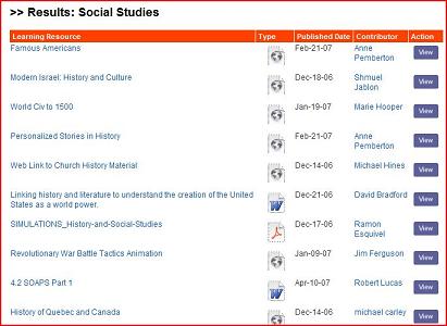 Screengrab of Curriki's Social Studies offering
