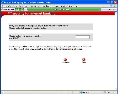 Screen shot of HSBC web page, with no warning from either IE or Norton 360