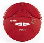 Red Roomba 'robotic' disk-shaped vacuum cleaner