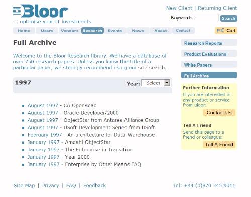 Screen shot of Bloor website with no mention of the report.