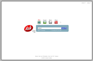 The new Ask.com home page, complete with customized background.