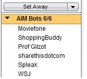 A screen shot of the mysterious buddy bots popping on AIM clients.