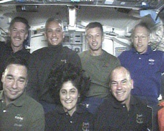 Hollywood smiles from the Atlantis' crew. Credit NASA TV