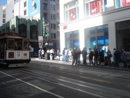 The line for the Apple iPhone - not the cable car.