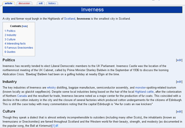 Inverness, as seen on Conservapedia