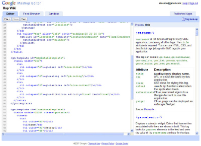 The Google Mashup Editor code editor at work