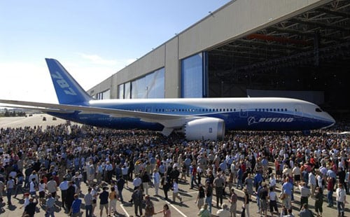 Boeing's 787 Dreamliner, seen at the launch in July 2007