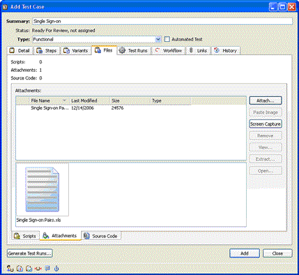 Figure 4: All-pairs matrix attached to the test case.