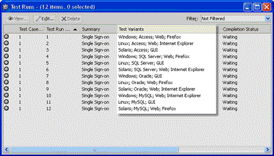 Figure 7: Test runs generated for all the pairs of variant values.