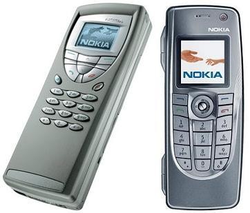 Nokia 9200 (2001) and the much smaller 9300i (2006)