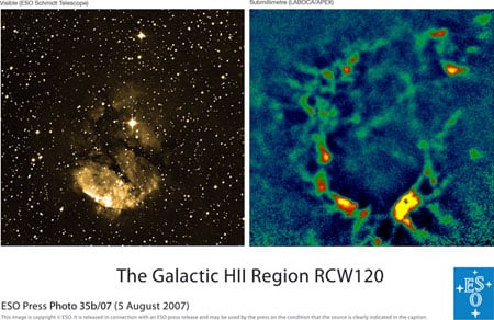 the Galactic HII region RCW 120 in the visible and in the submillimetre