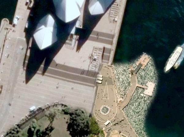 The low-res Sydney Opera House as currently seen on Google Earth