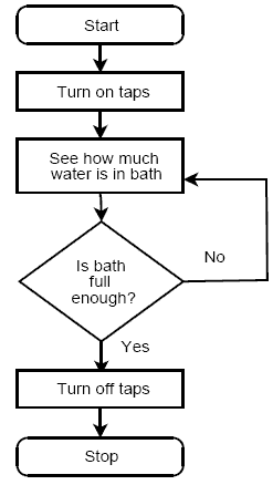 A simple flowchart describing filling a bath