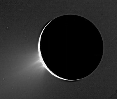 Enceladus, and all that dust. Credit: Ciclops
