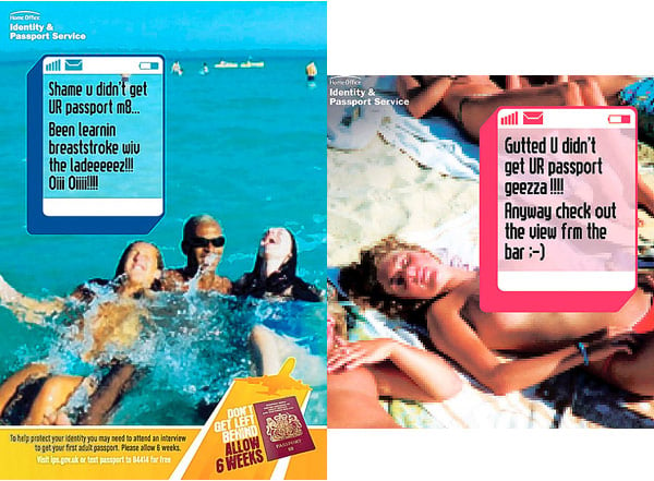 Two Home Office posters backing its 'holiday virgins' campaign