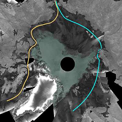 Satellite image showing the clear seas of the Northwest Passage. Credit: ESA