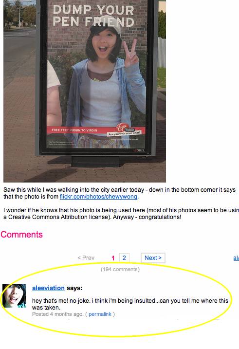 Flickr page where Alison Chang discovers her image has been used commercially