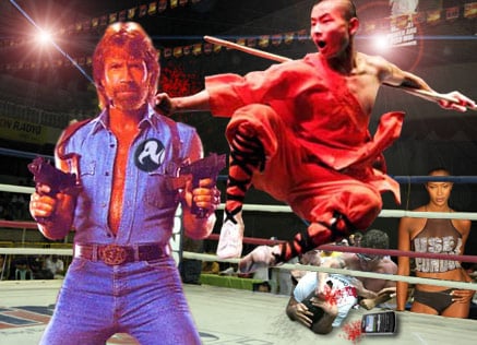 Our artist's impression of how Chuck Norris versus kung fu monk might look