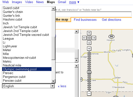 Google Maps screen grab showing alternative units of length