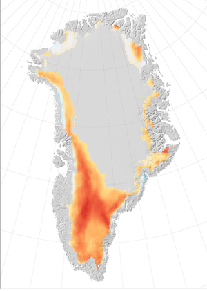 Image of the so-called 2007 Greenland melting anomaly. Credit: NASA 