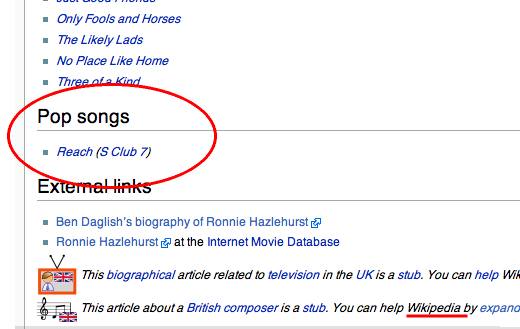 Wikipedia's bogus information on Ronnie Hazelhurst