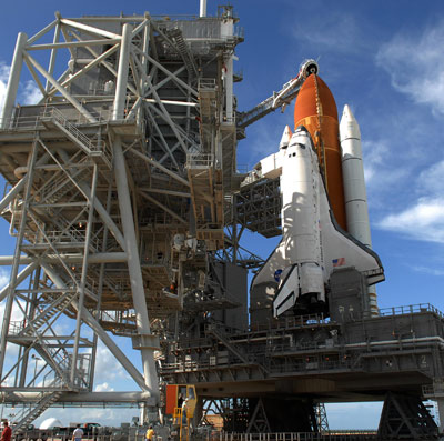 Discovery waits for launch. Credit: NASA