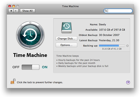 Leopard Time Machine preferences pane