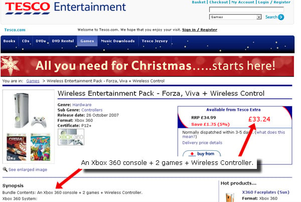 Screen grab of Tesco's sensational Xbox offer