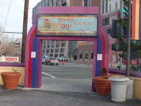 Shot of a Reno billboard offering cheap shrimp