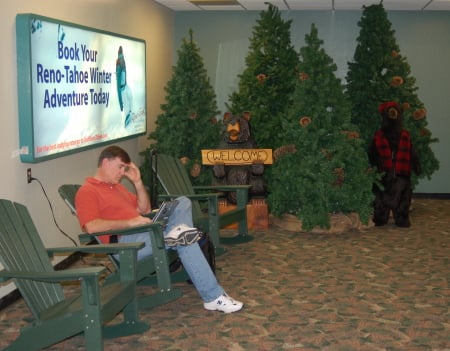 Shot of the Christmas display at Reno airport - fakes trees, benches and bears