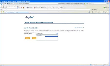 Screenshot of PayPal validation screen