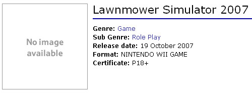 Lawnmower Simulator 2007 as seen on Tesco website, rated 18+