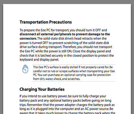 Asus' Eee PC manual