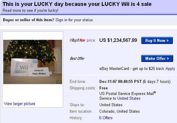 The lucky Wii as seen on eBay
