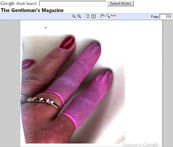 Google book scan showing woman's hand
