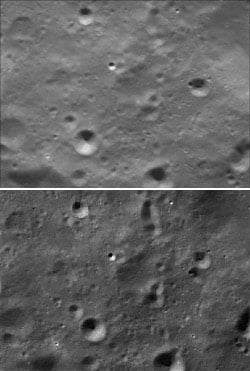 Same area of the moon as captured by Clementine and Chang'e 1