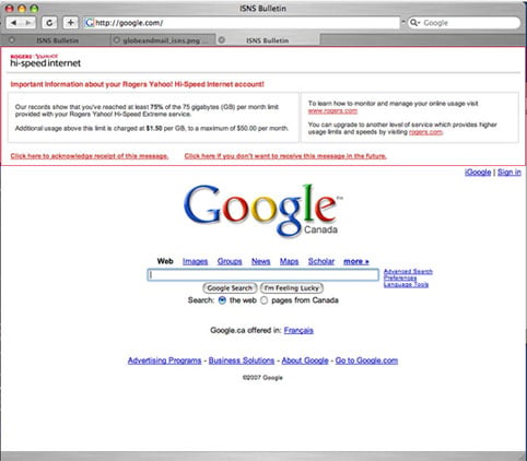 Google Rogers Yahoo! home page