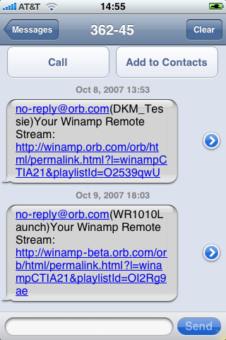 Orb streaming links embedded into an SMS chat