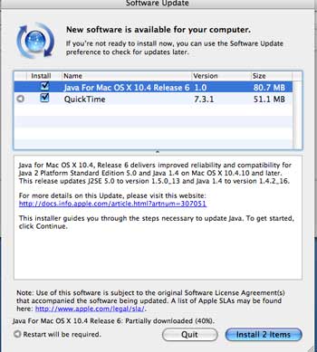 Screenshot of Java update notice