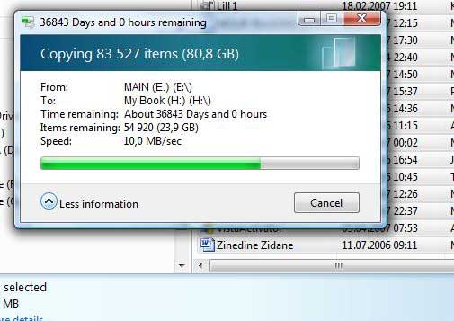 Screenshot of Windows Vista copy window