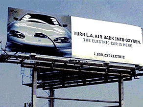 Billboard advertisement for GM's EV1 electric car