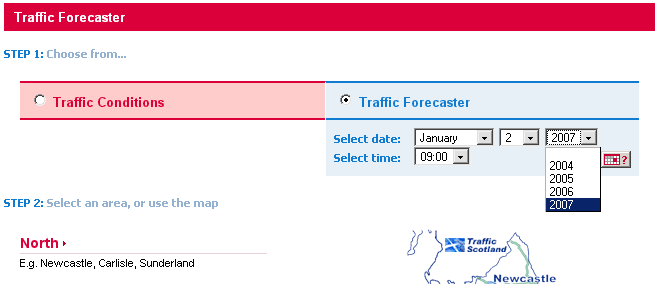 Highways Agency traffic forecaster with no option for 2008