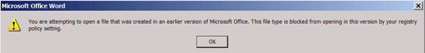 Screenshot of Office warning