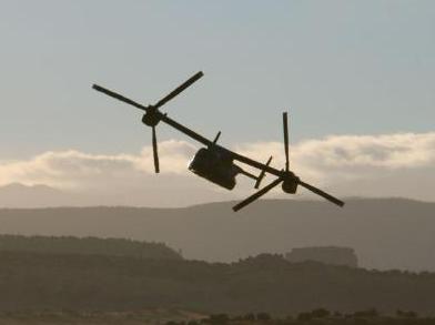 An Osprey in horizontal aeroplane-flight mode